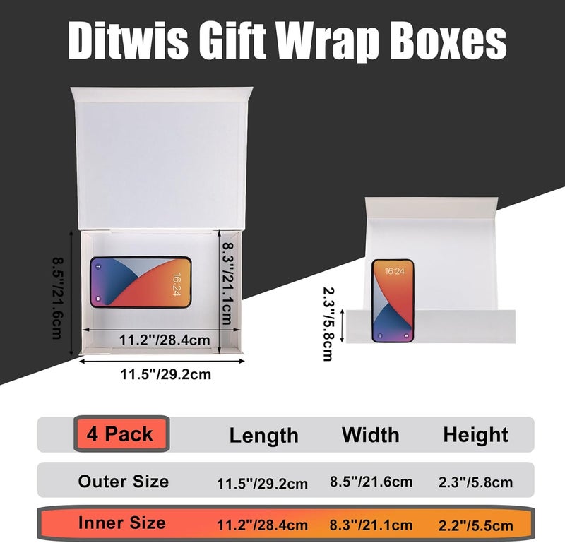 Ditwis 4 Pack 11.5x8.5x2.3 Inches Gift Boxes with Magnetic Closure Lids, White Magnetic Box for Wedding, Groomsmen Bridesmaid Proposal, Birthdays, Mother's Day - Image 2